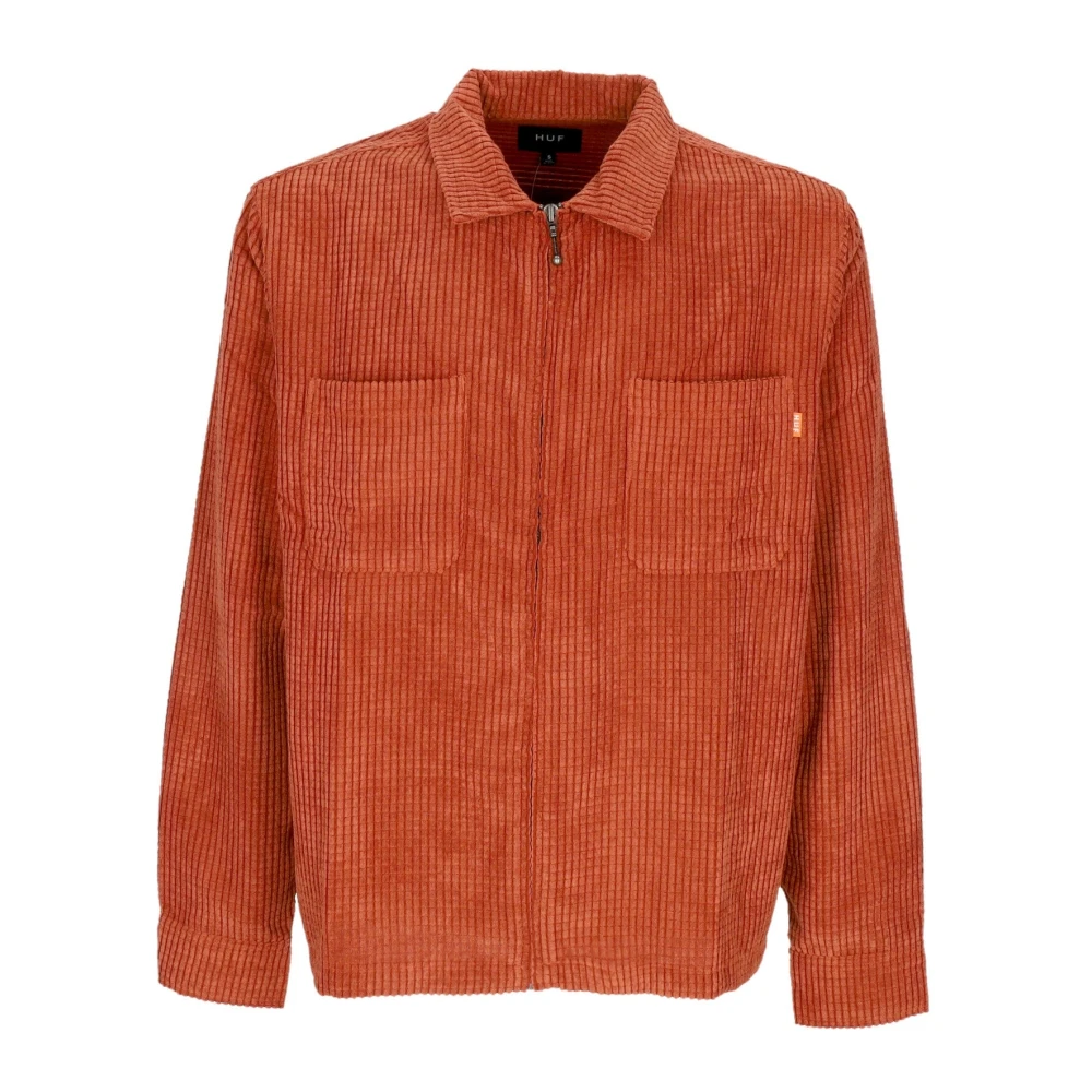 HUF Fluweel Lange Mouw Rits Shirt Roest Orange Heren