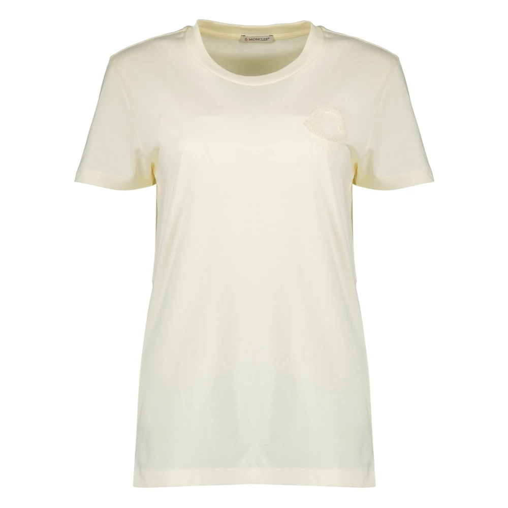 Moncler Women's White T-Shirts, M, Embroidered Logo T-Shirt