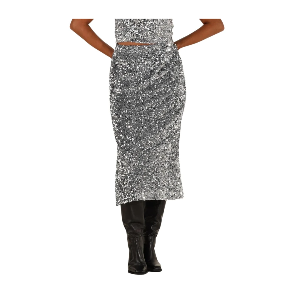Notre-v Glanzende Zilveren Midi Rok Gray Dames
