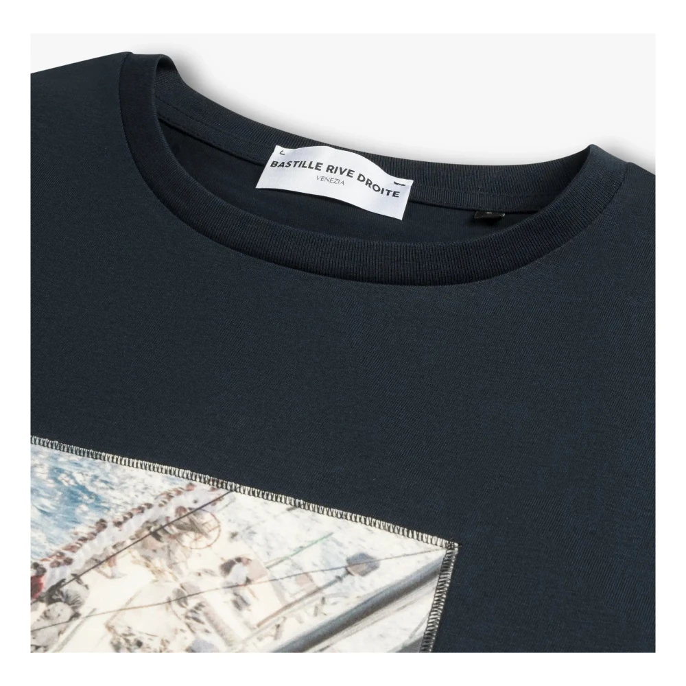 Bastille Blauw Marine Front Print Zeil T-Shirt Blue Heren