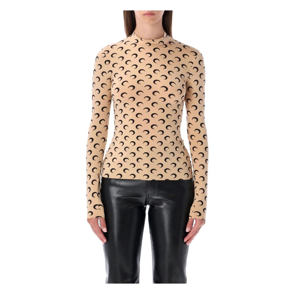 Marine Serre Women's Multicolor Allover Moon High-Neck Top - Long Sleeve T-Shirts - L - Tops