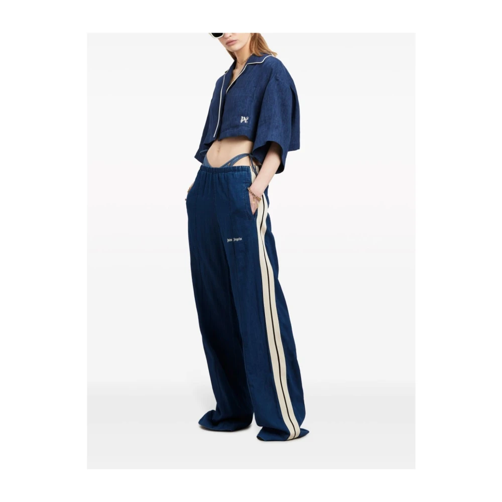 Palm Angels Blauwe Broek met Streepdetail Blue Dames