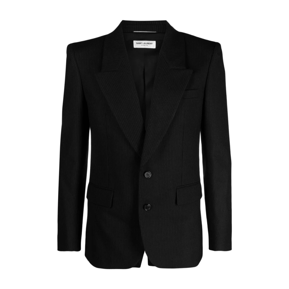 Saint Laurent Zwarte wollen single-breasted jas met gekerfde revers Black Heren