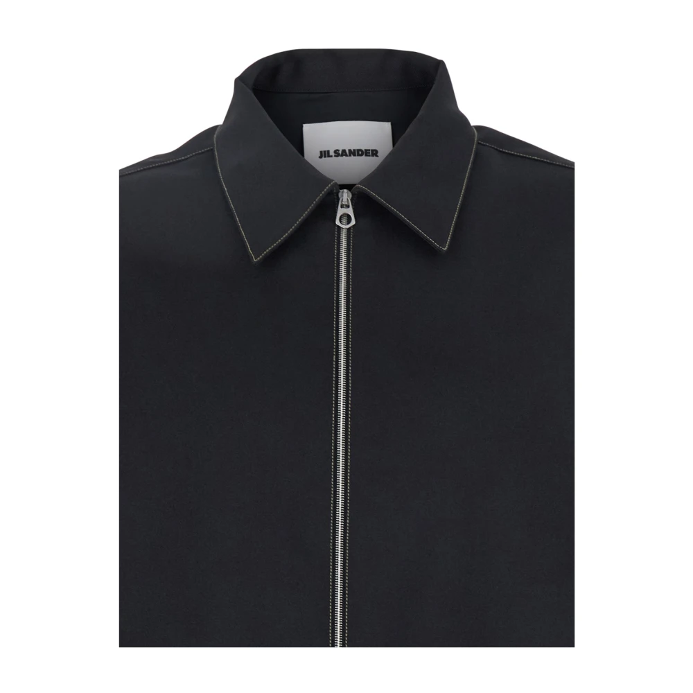 Jil Sander Zwart Zip-Up Shirt met Contrasterende Stiksels Black Heren