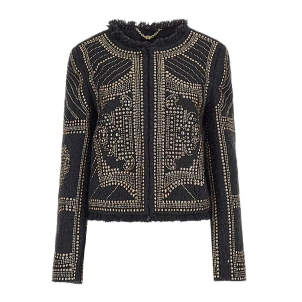 Guess Studded Zwarte Tweed Cropped Jas Black Dames