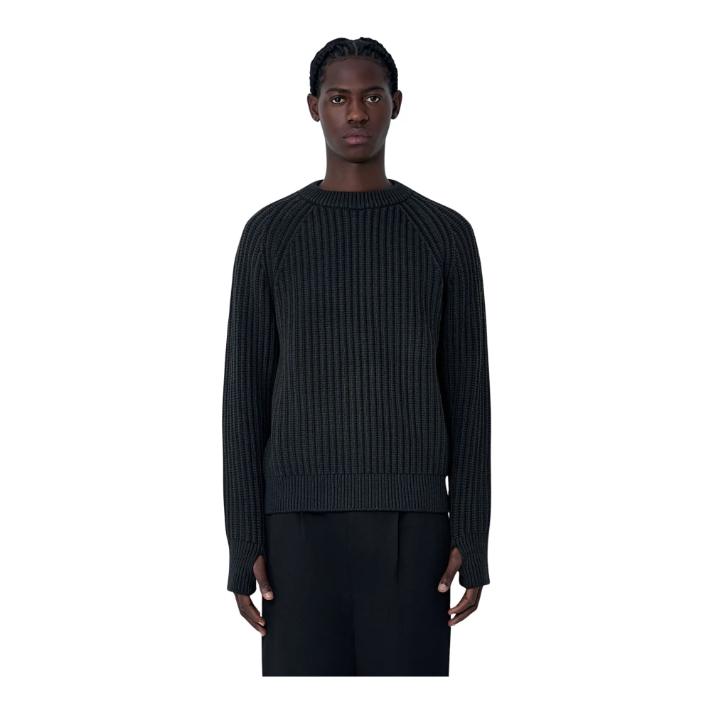 Junya Watanabe Black Round-Neck Knitwear, Male, L, Rib Knit Jumper