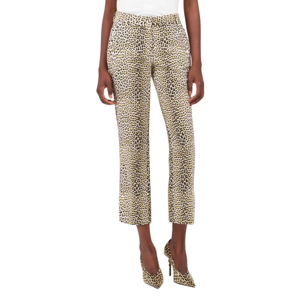 Roberto Cavalli Yellow Cropped Trousers, Female, Xs, Pop Jaguar Print Trousers