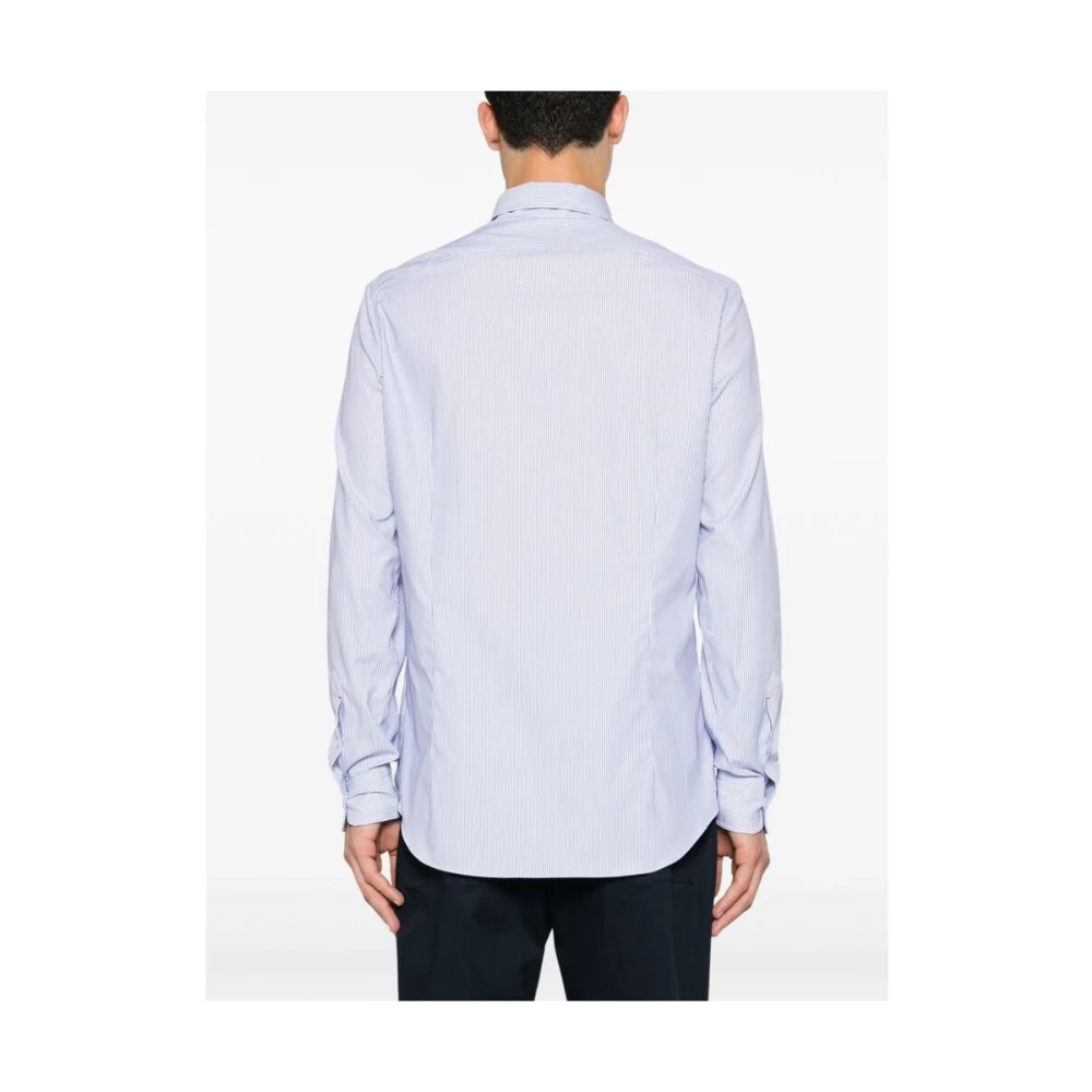 Mazzarelli Blauw Wit Verticaal Gestreept Overhemd Blue Heren