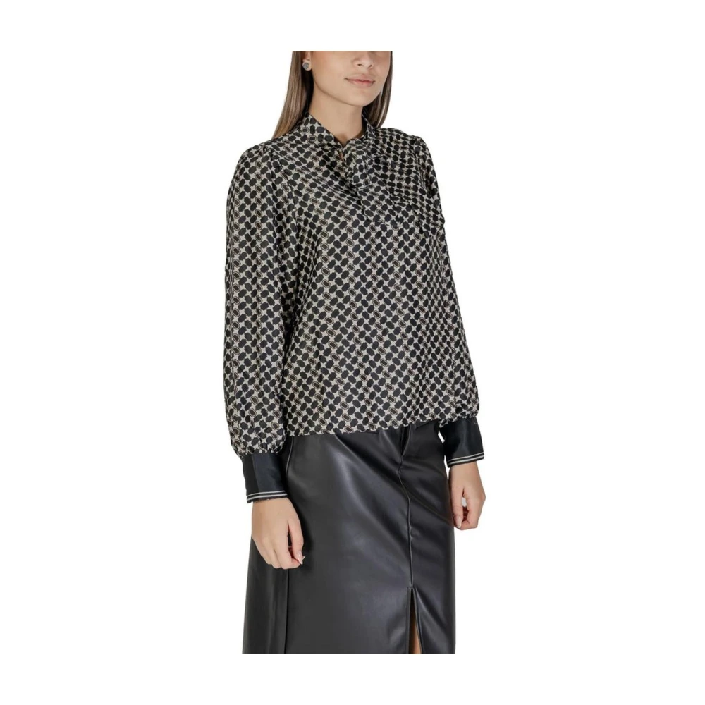 Only Zwarte Geometrische Print Hoge Hals Blouse Black Dames