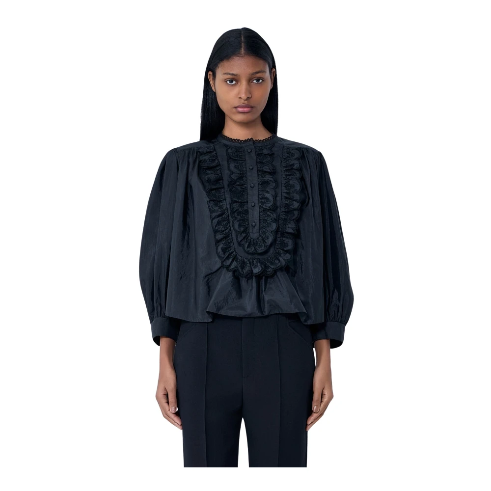 Chloé Women's Black Blouses, M, Ruffled Detail Blouse