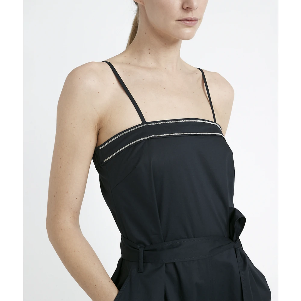 PESERICO Cargo jumpsuit met gedraaide katoenen schouderbanden Blue Dames
