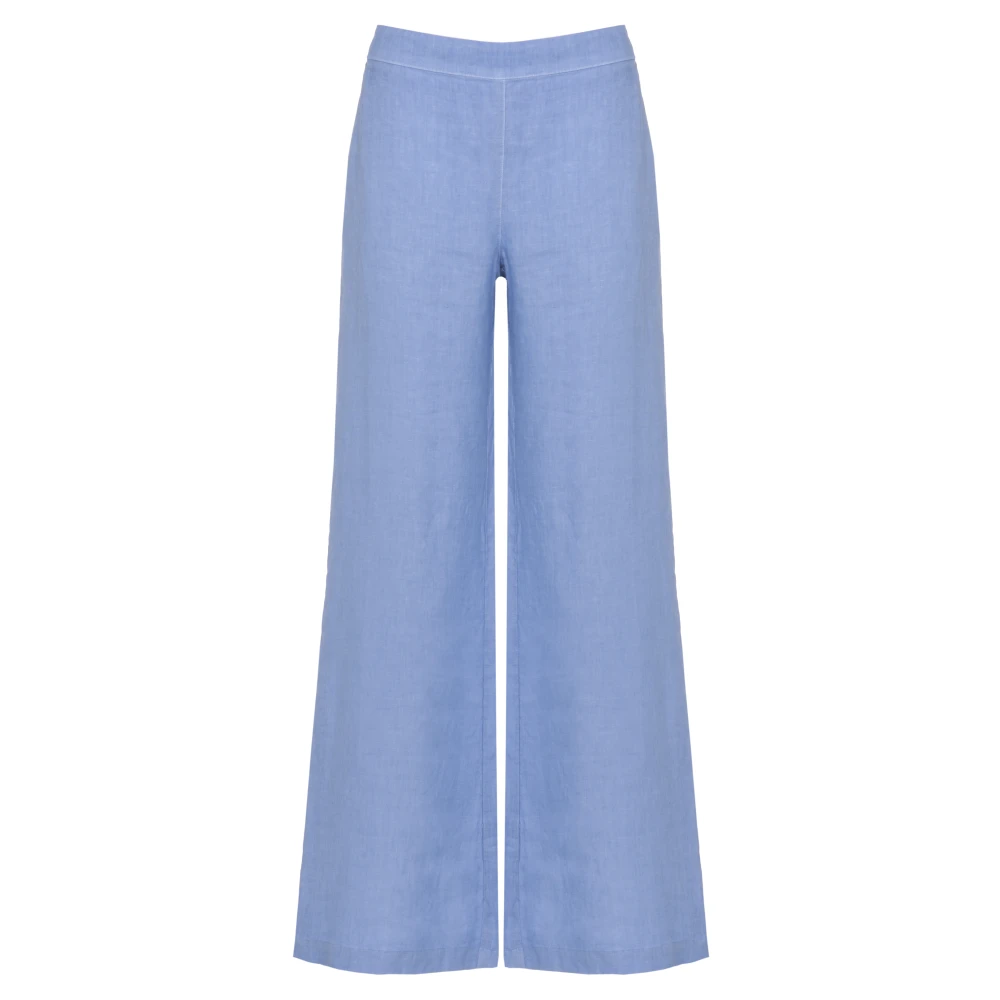 120% Lino Blue Wide Trousers, Female, L, Wide-Leg Trousers
