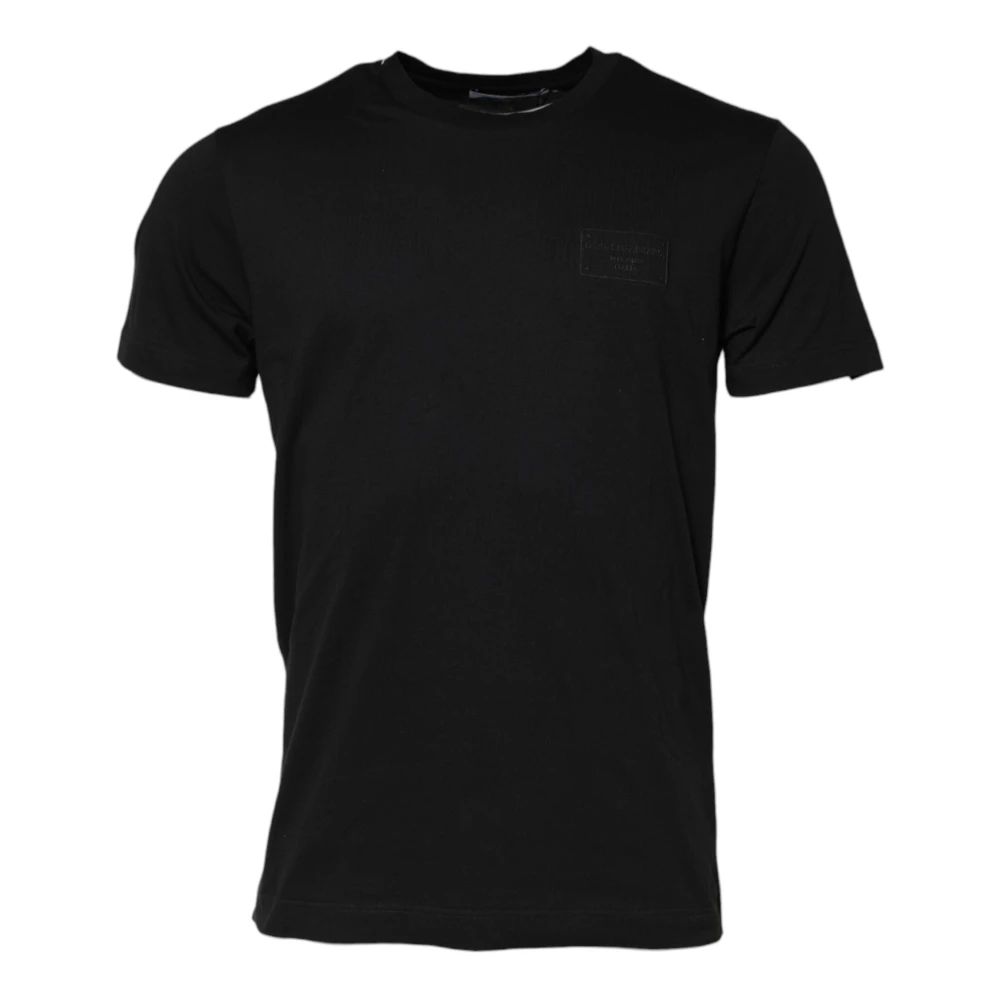 Dolce & Gabbana Men's Black Logo Plaque Cotton Crew Neck T-Shirt