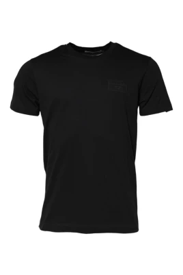 Svart Logo Plaque Bomull Crew Neck T-shirt