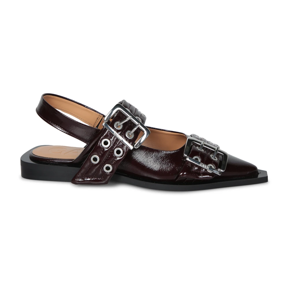 Ganni Women's Brown Ballerina Shoes, 7 Uk, Bordeaux Patent Sandals