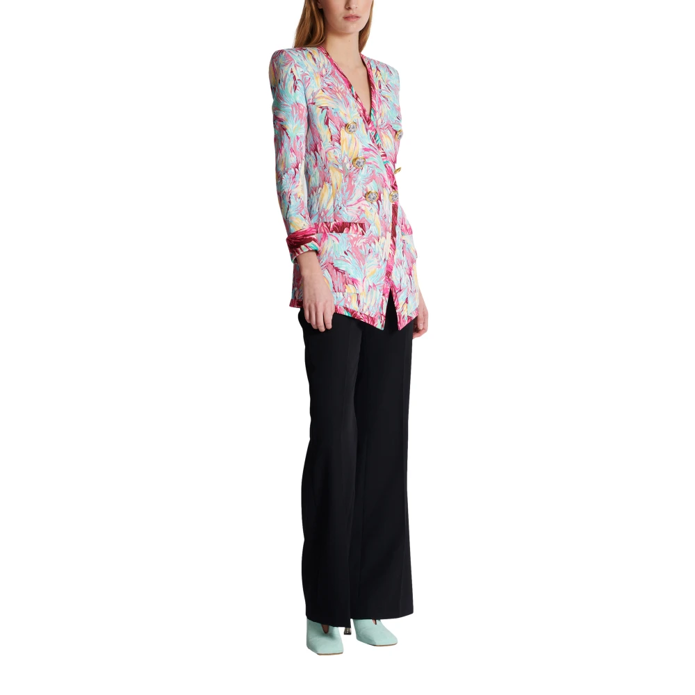 Balmain Lang 6-knops jas met Veerprint Multicolor Dames