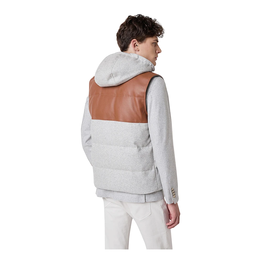 Eleventy Bi-Materiaal Wol en Leren Vest Multicolor Heren