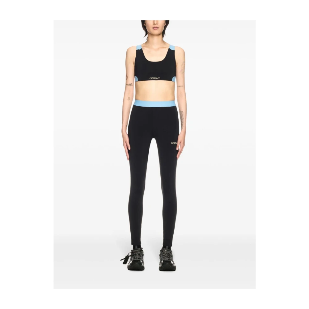 Off White Zwarte Logo Versierde Elastische Taille Broek Black Dames