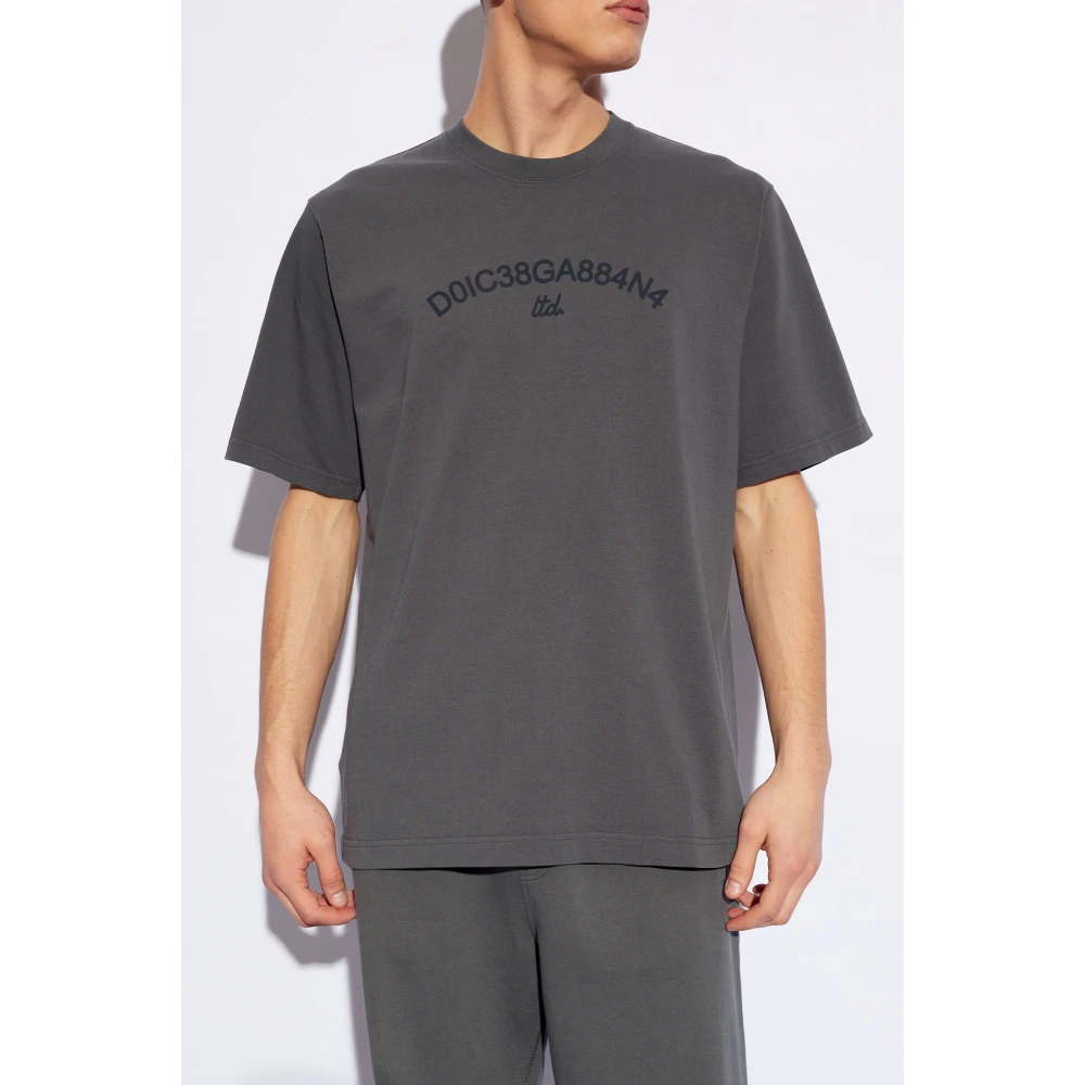 Dolce & Gabbana Bedrukt T-shirt Gray Heren