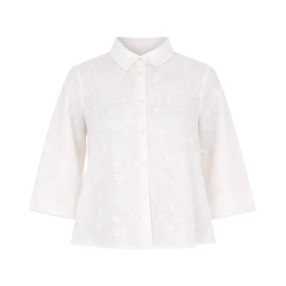 Marella Women's White Camicia Crop Con Applicazioni - Shirts - S - Blouses & Shirts