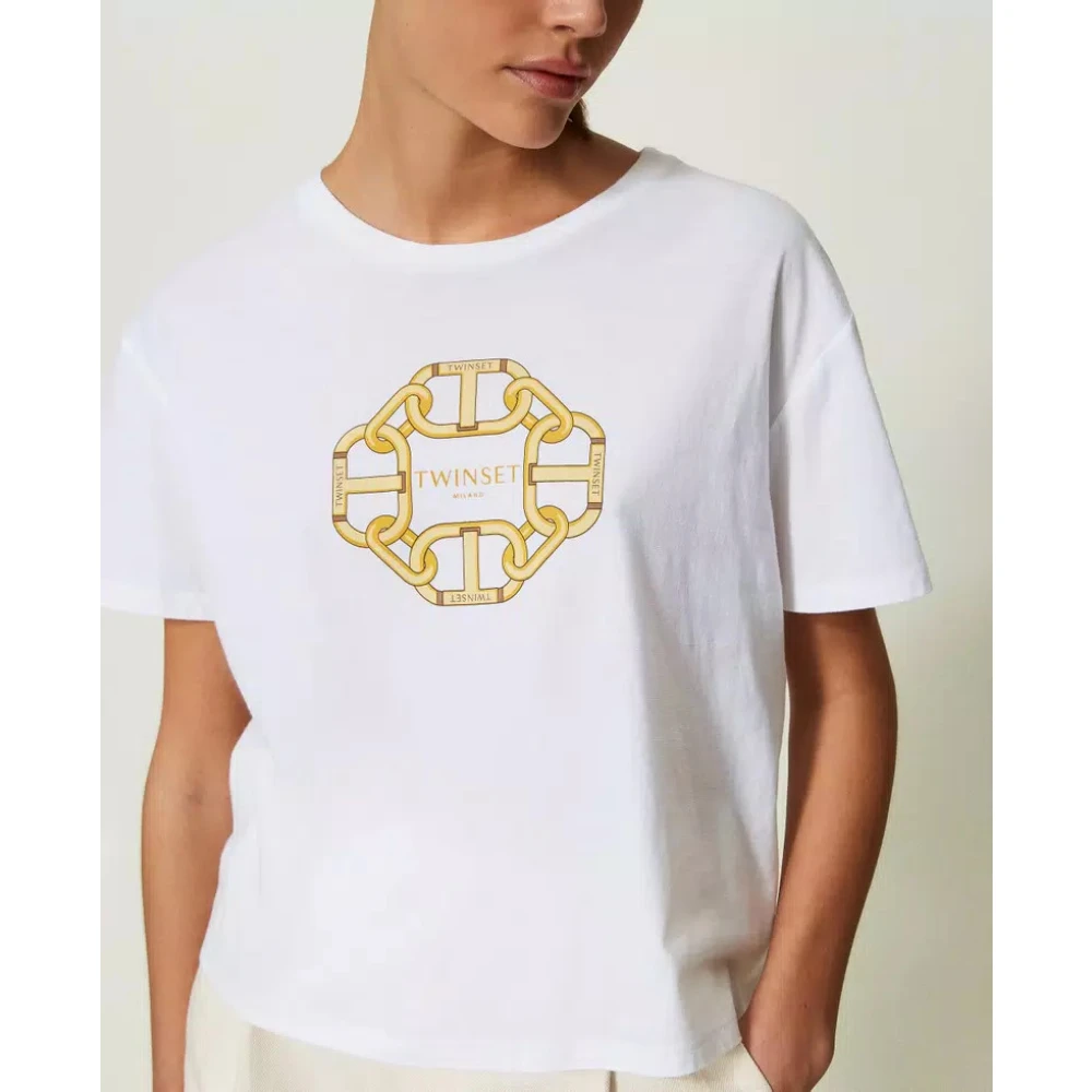 Twinset T-shirt met ketting- en ovaalprint White Dames