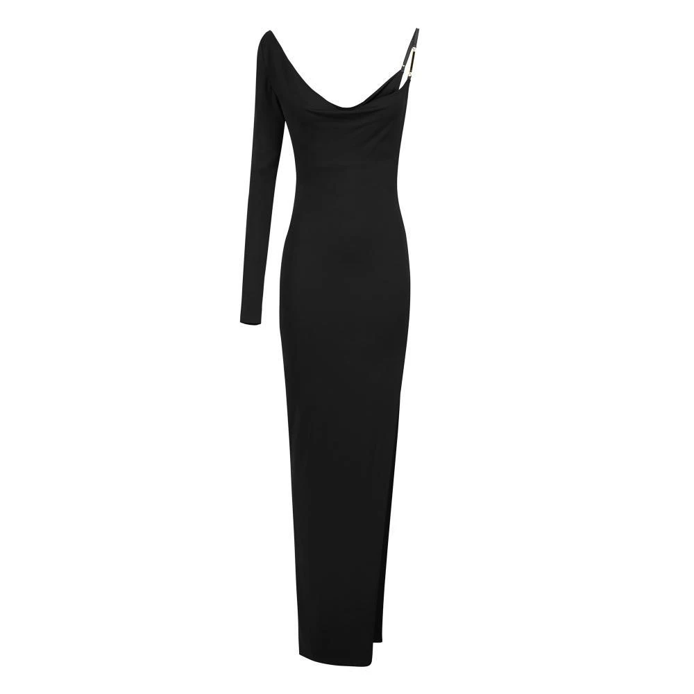 Elisabetta Franchi Black Gowns, Female, M, One-Sleeve Slit Maxi Dress