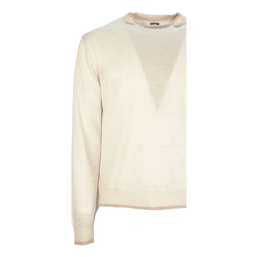 Mauro Grifoni Lichte Beige Wollen Trui met Ronde Hals Beige Heren