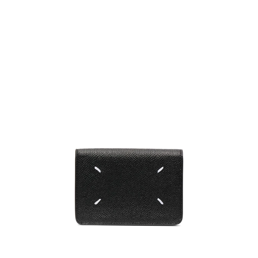 Maison Margiela Zwarte leren portemonnee met handtekeninglogo Black Heren