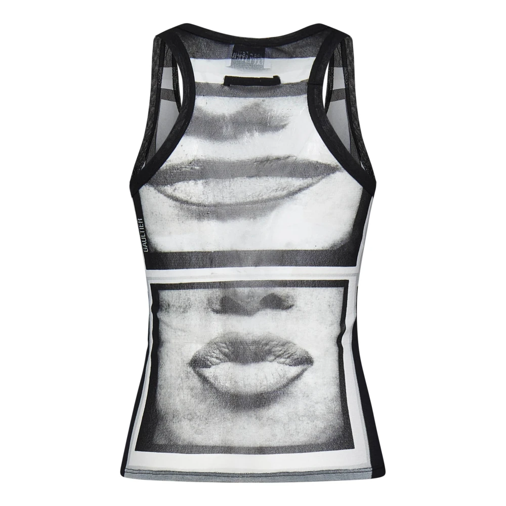 Jean Paul Gaultier Zwart Ogen en Lippen Print Tank Top Black Dames