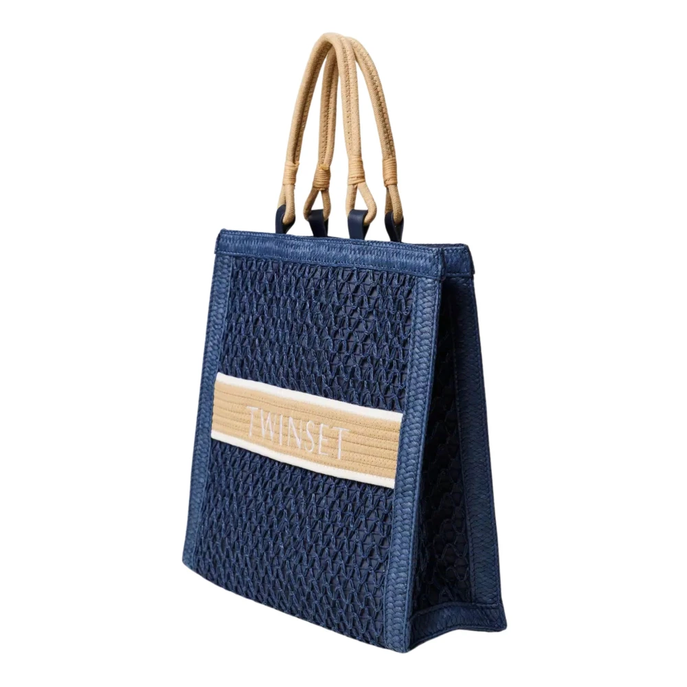 Twinset Blauwe geweven shopper tas Blue Dames