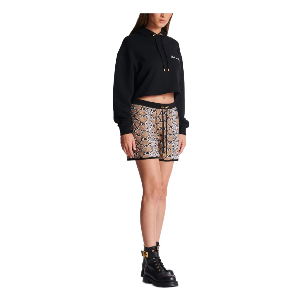 Balmain Snakeskin Knit Shorts Brown Dames