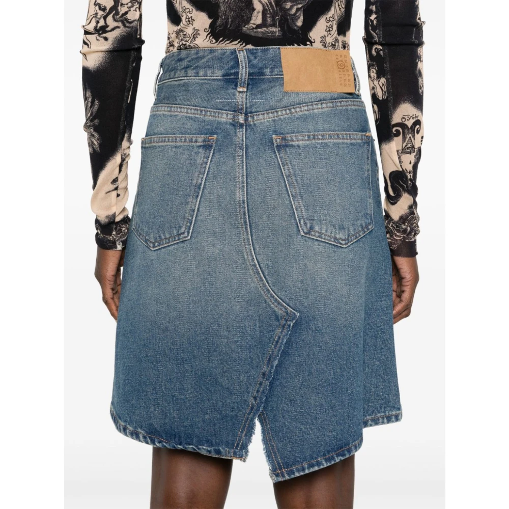 MM6 Maison Margiela Indigo Denim Rok met Splitten Blue Dames