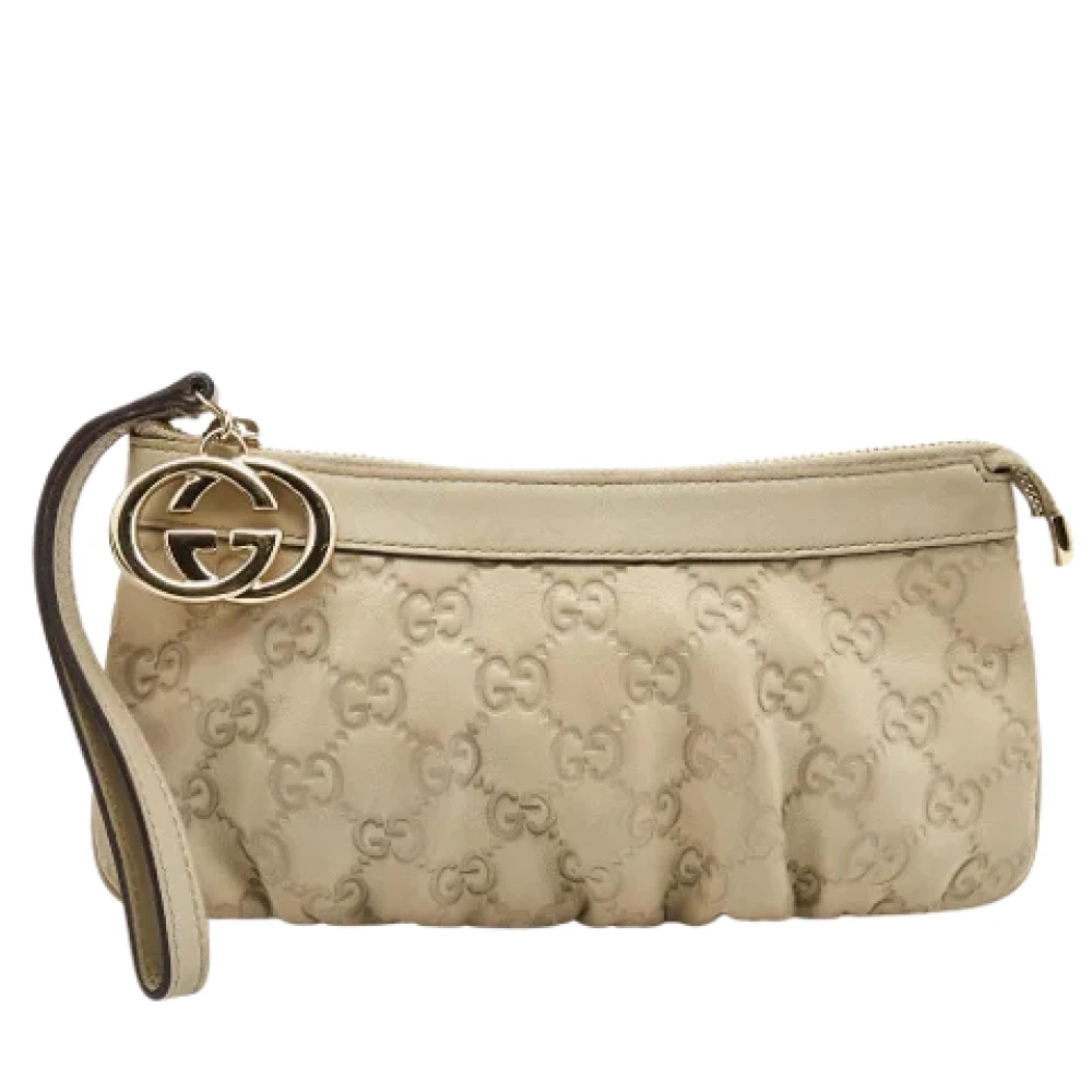 Gucci Vintage Pre-owned Leather clutches Beige Dames
