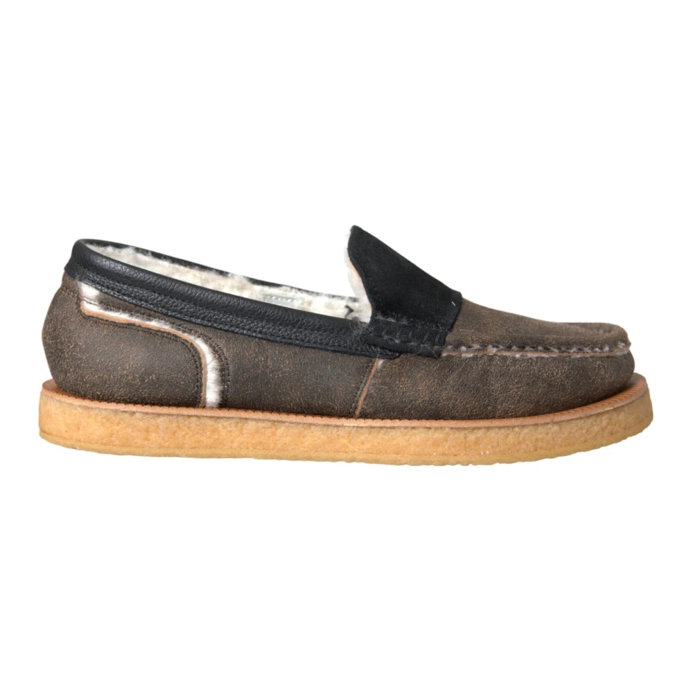 Dolce & Gabbana Men's Black Luxury Leather Fur Loafers Shoes