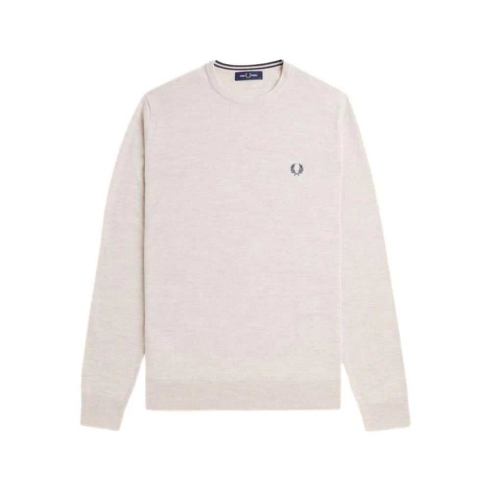 Fred Perry Men's Beige Round-Neck Knitwear, L, Classic Crew Neck Jumper