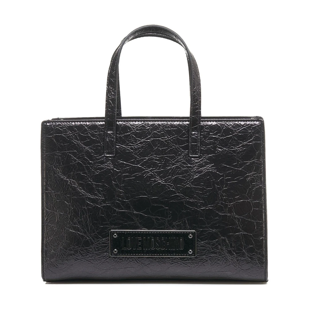 Love Moschino Metallic Handtas met Verstelbare Band Black Dames