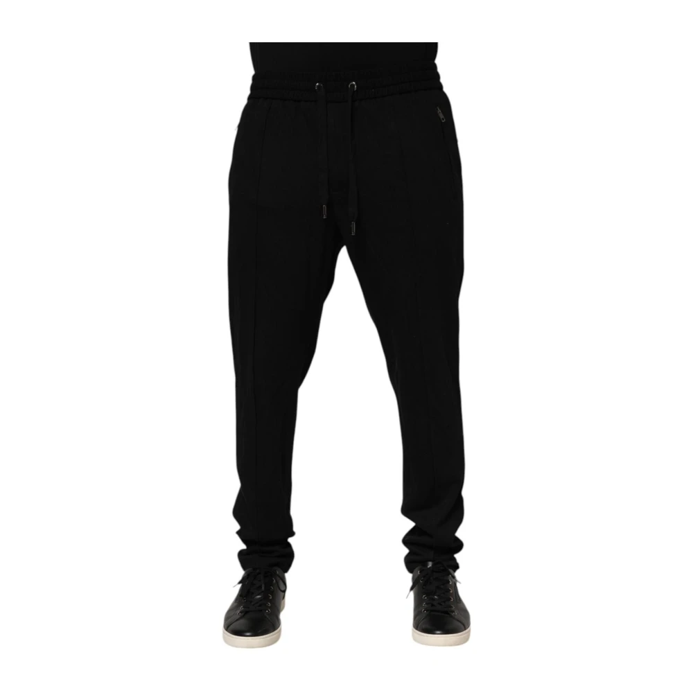 Dolce & Gabbana Men's Black Logo Skinny Jogger Trousers With Tapered Silhouette 2XL