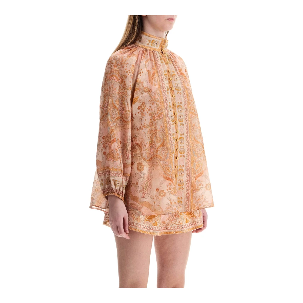 Zimmermann Elegante Paisley Blouse met Hoge Hals Beige Dames
