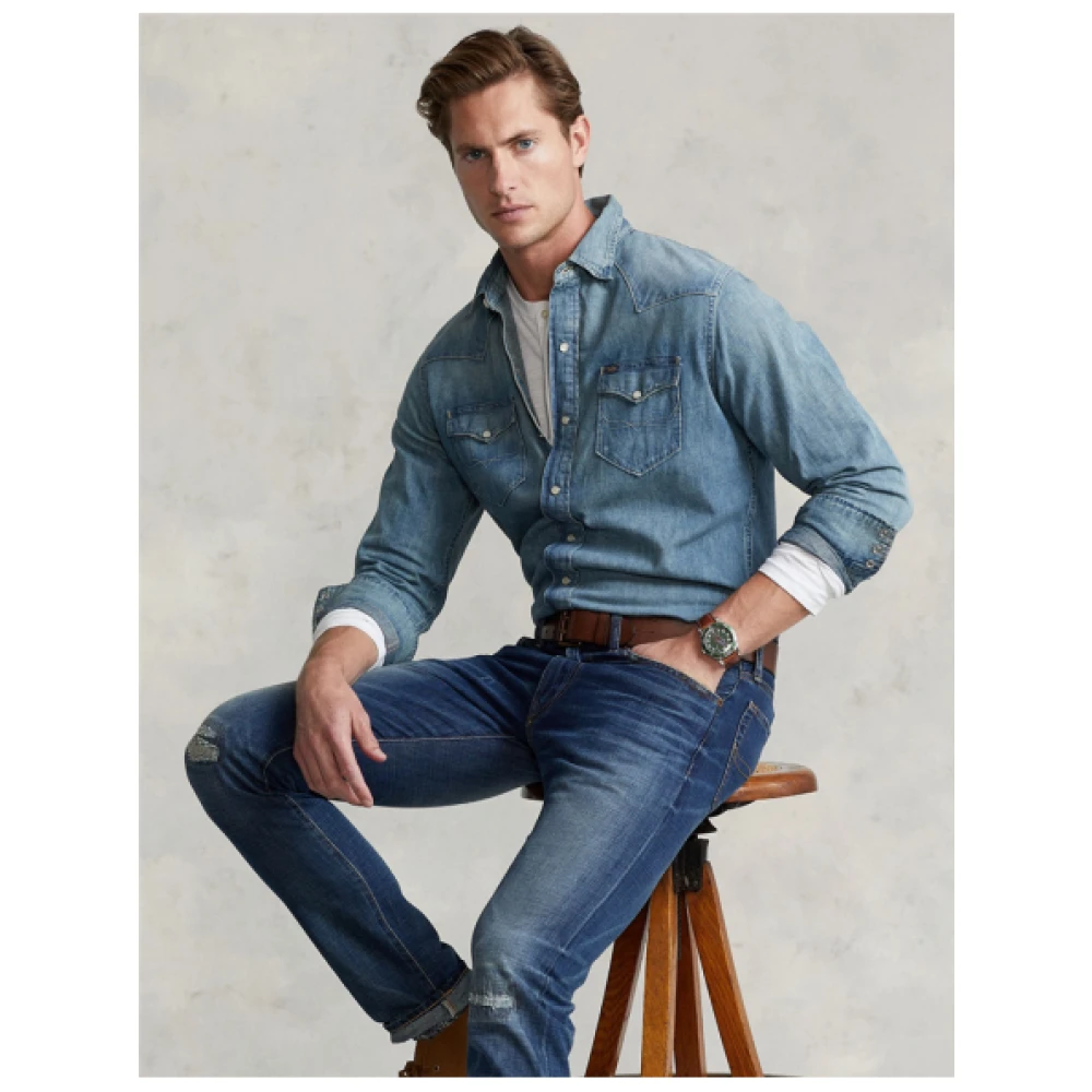 Polo Ralph Lauren Western Denim Overhemd met Cowboy Details Blue Heren