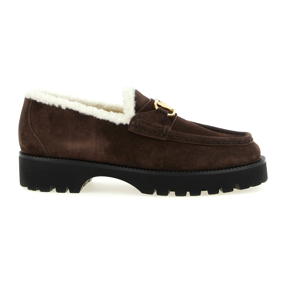 Valentino Garavani Vrouw Bruin Schoenen Dames, 39 Eu, Suède, Vlogo Signature Loafer