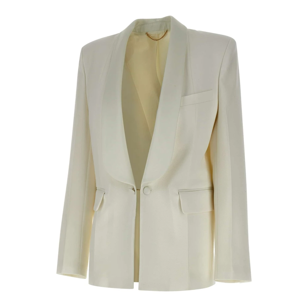 Victoria Beckham Luxe Witte Zijde Blend Blazer Beige Dames