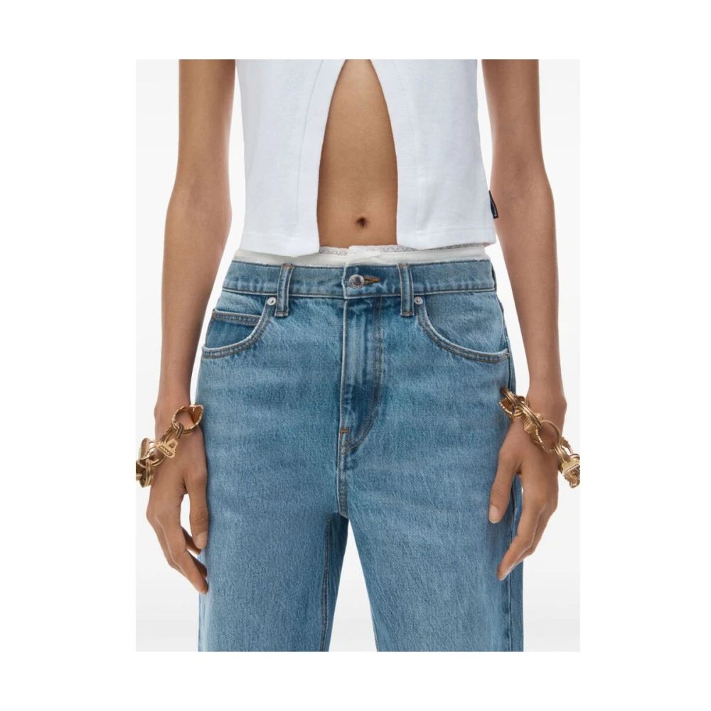alexander wang Indigo Denim Whiskering Straight Leg Jeans Blue Dames