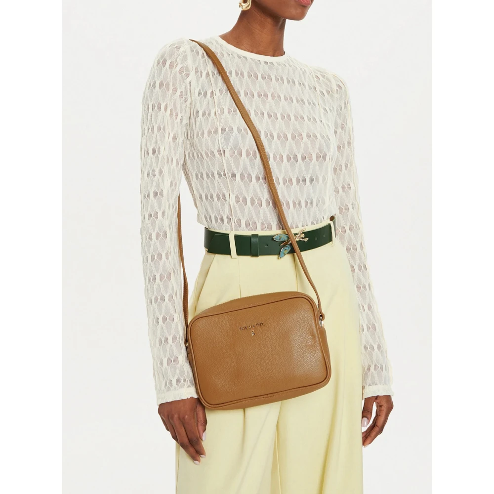 PATRIZIA PEPE Trendy Leren Schoudertas met Rits Brown Dames