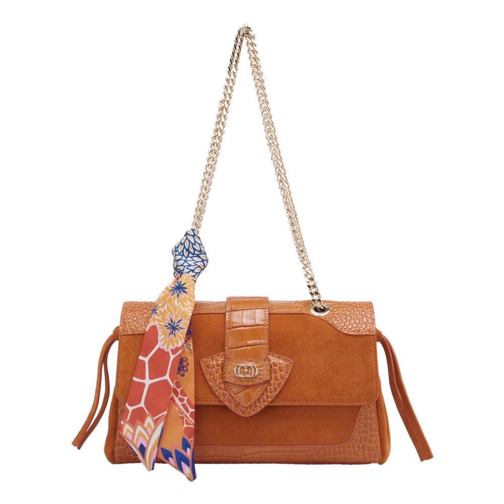 Bolso Baguette Naranja de Gamuza y Cocodrilo con Correa de Cadena La Carrie Hombre Miinto