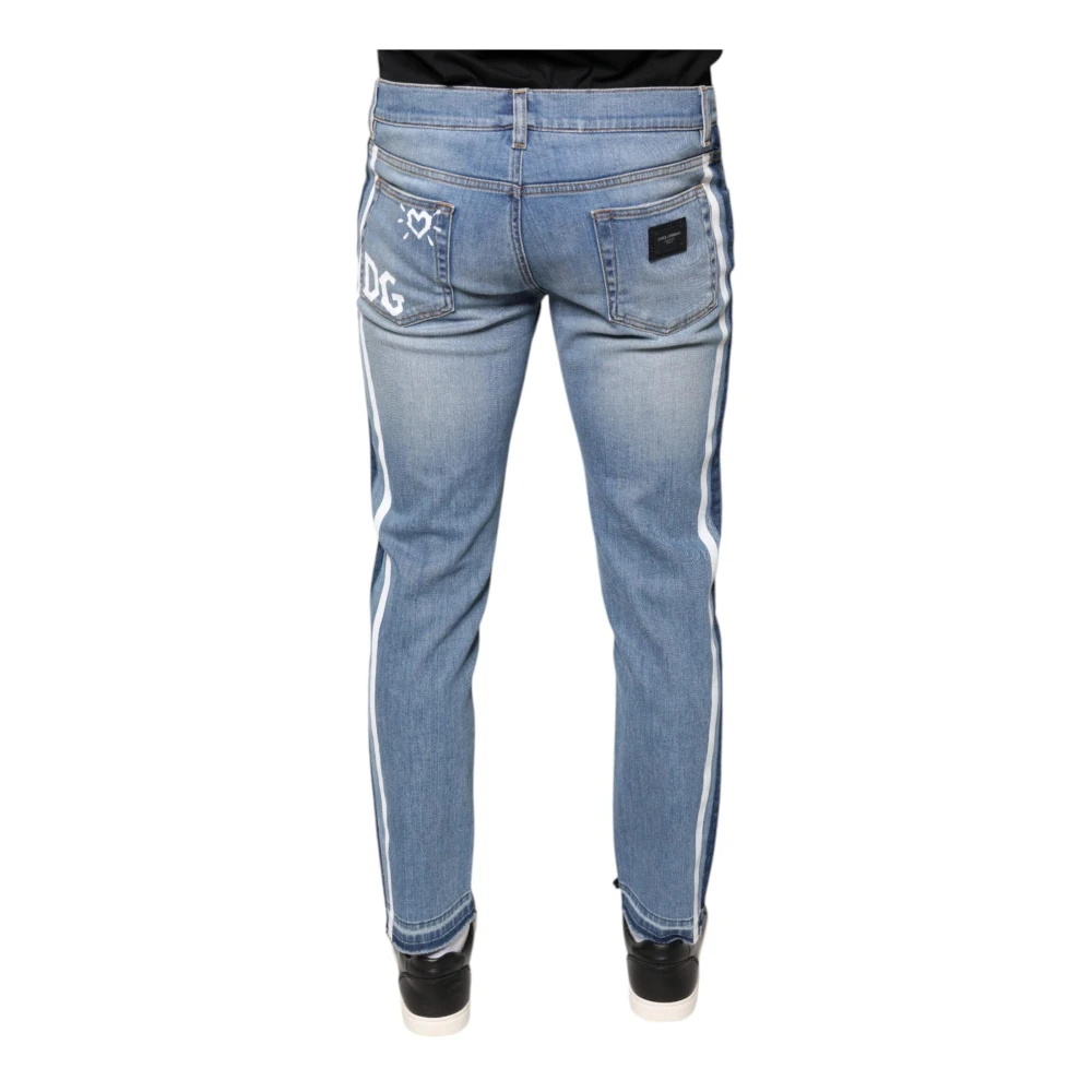 Dolce & Gabbana Blauwe Skinny Denim Jeans met Logo Blue Heren