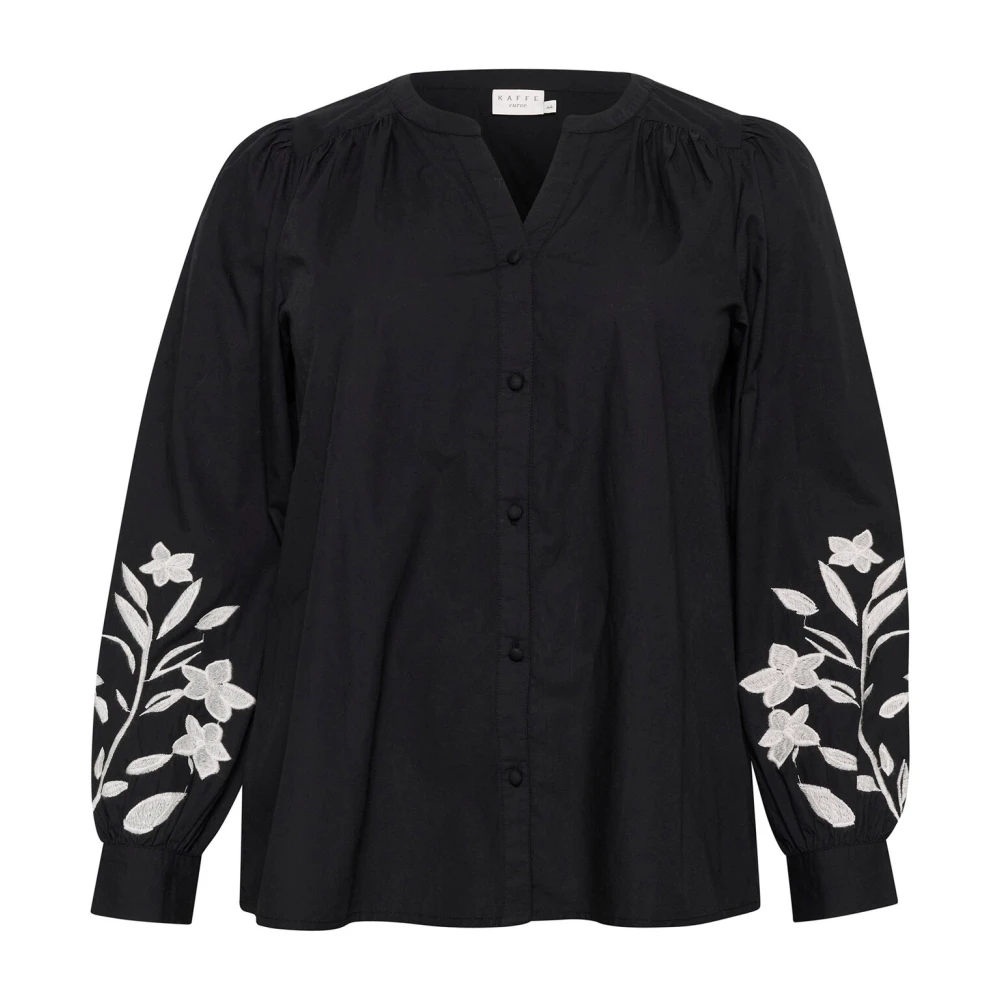 Kaffe Curve Zwart Diep Geborduurde Overhemdblouse Black Dames