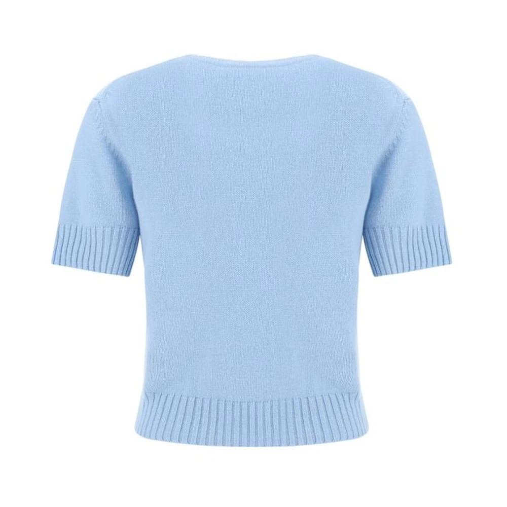 allude Geribbelde V-hals Kasjmier Top Blue Dames