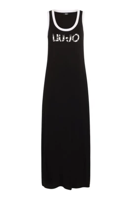 Lång jerseyklänning i viskos med logotryck