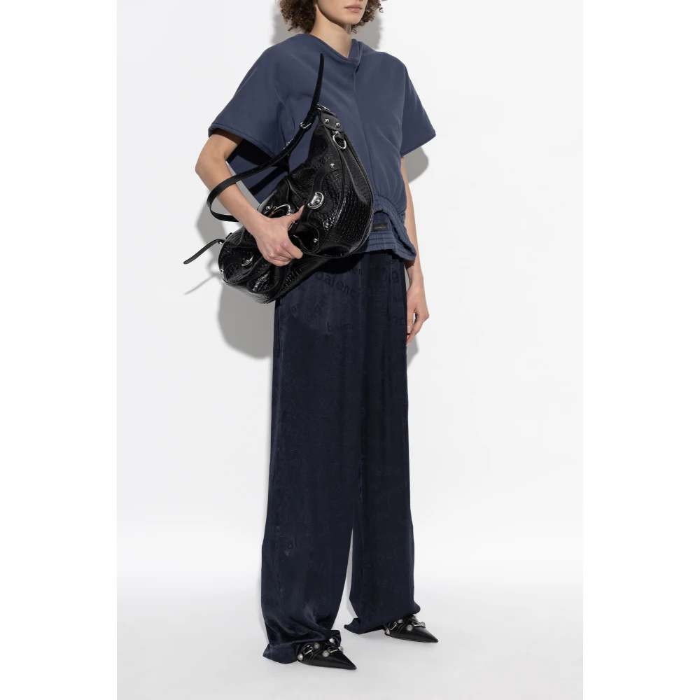 Balenciaga Zijden Broek met Monogram Blue Dames