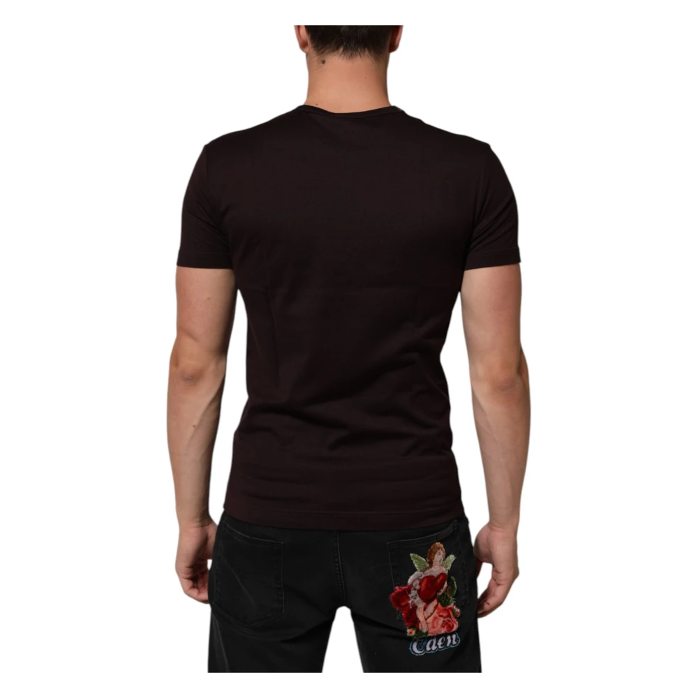 Dolce & Gabbana Brown Logo Plaque Cotton Crew Neck T-Shirt - Male - T-Shirts - Brown - Xs - Tops - Image 2